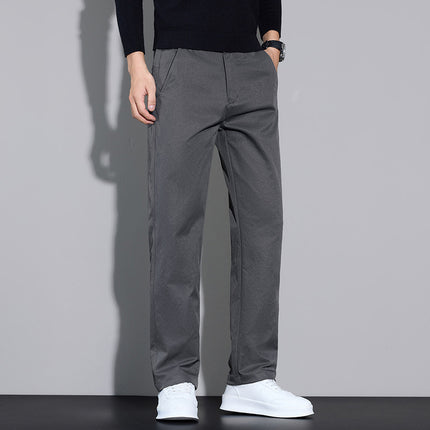 Korean Style Slim Straight-Leg Slightly Stretchy Casual Pants for Men, Light Business Casual Dress Pants That Make You Look Taller and Slimmer, Easy to Care for