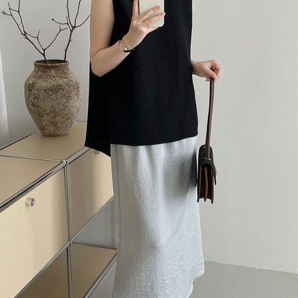 Tao Chuan Temperament Fan ~ Design Sense Back Split Crewneck Vest Women's Leisure Commuter Joker Sleeveless Top 2567