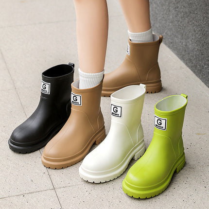 2024 New Style College Rain Boots for Women, Fashionable Outerwear, Fleece-Lined Rain Boots, Waterproof Shoes, Stylish Adult Non-Slip Rubber Shoes