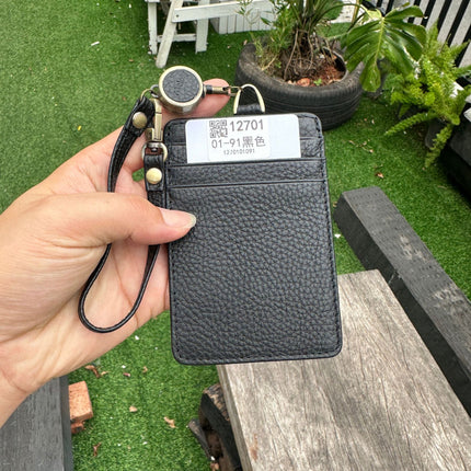 Fashion Genuine Leather Hangtag One-sided ID badge Wrist Wear Drawable Waist Card Bag Japanese and Korean Work Card Set