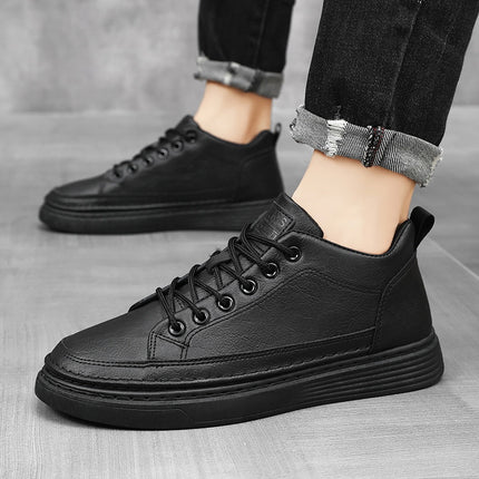 2025 Autumn Men's Shoes Versatile Casual Sneakers Men's Korean Style Trendy Black Leather Shoes Sports Casual Shoes