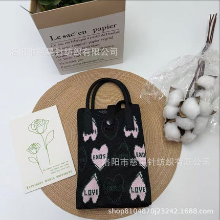Girl's Heart-Shaped Knitted Crossbody Bag