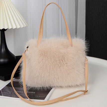Autumn and Winter Fashion Single Shoulder Crossbody Bag Faux Fox Fur Women's Bag Fresh Versatile Solid Color Plush Small Square Crossbody Bag