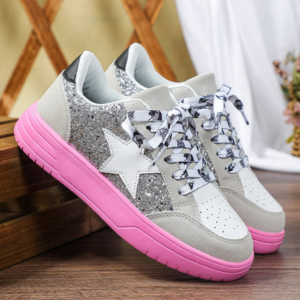 Cross-Border Hot-Selling Spring and Autumn New Women's Sneakers with Front Lace-Up Sequins, Retro Casual Sports Shoes, Fashionable and Versatile School Shoes