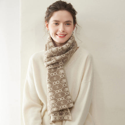 Cashmere Scarf Women's 100% Pure Cashmere Autumn and Winter All-Match Simple Fashion Color Block Warm Knitted Scarf