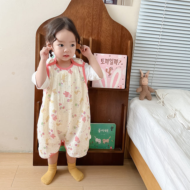 Kids Seersucker Vest Sleeping Bag 100% Cotton Cartoon Bear Dinosaur Puppy Rabbit Summer Anti-Kick Sizes 80-130 / Sac Couchage Gilet Enfant Gaze Coton Cartoon Ourson Dinosaure Chiot Lapin Été Anti-Coup Tailles 80-130