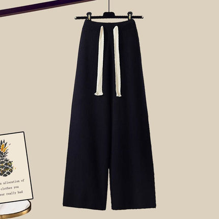 plus size Women's Autumn and Winter suit Women's 2024 New Pullover Knitted Sweater Women's Loose Slimming Wide Leg Pants Two-piece Set