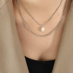 P773-steel color double layer necklace
