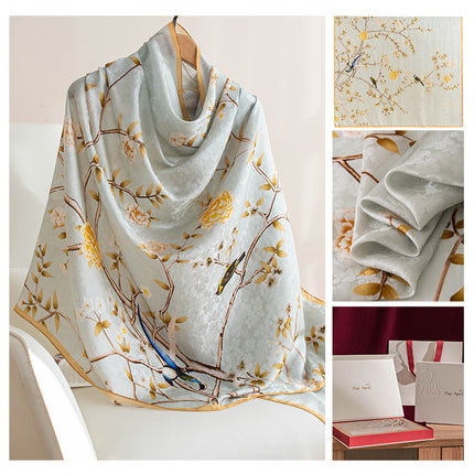 Silk Scarf, High-End Mulberry Silk Scarf, Thin Print, Fashionable and Versatile, Large Shawl for Mother