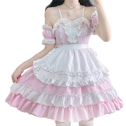 Exported to Japan Two-Dimensional Pink Loli Maid Costume Cosplay Anime Role-Playing Cafe Dress