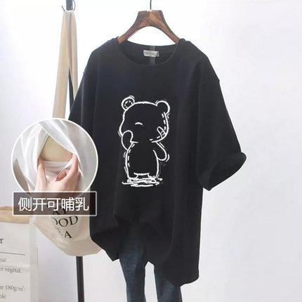 Nursing Tops, Summer Mid-Length Short-Sleeved Side-Opening T-Shirts, Simple and Versatile Nursing Clothes, Summer Clothes for Hot Moms When Going Out