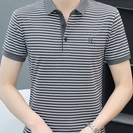 Free Shipping Amazon Cross-Border Summer Men's Striped Short-Sleeve Polo Shirt Large Size Casual Trendy Brand T-Shirt