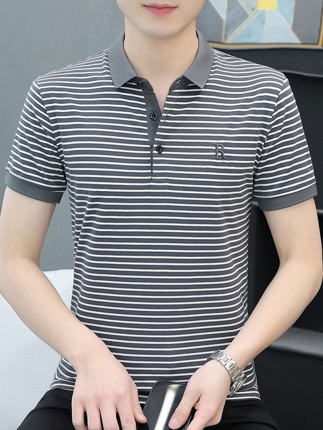 Free Shipping Amazon Cross-Border Summer Men's Striped Short-Sleeve Polo Shirt Large Size Casual Trendy Brand T-Shirt