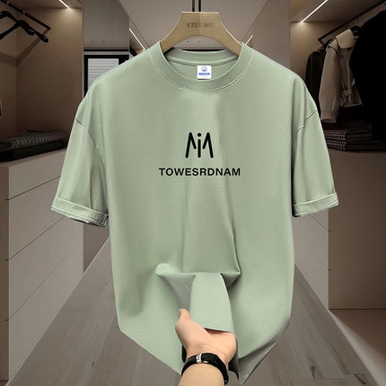 Xinjiang Heavy Short-sleeved T-shirt Men's Pure Cotton Summer New Round Neck Loose Trendy All-match Base Shirt Top