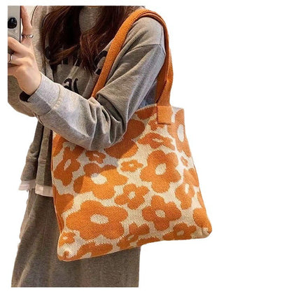 2023 New Amazon Flower Bag Knitted Bag Large Capacity Tote Bag Student Shoulder Bag Wool Bag Trendy Women