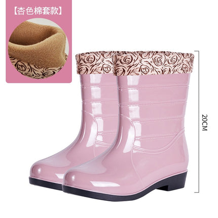 Women's Fashionable Low-rise Flat Rain Boots Cotton Rain Boots for Outer Wear Korean Style Fashionable Low-rise Women's Shoes for Kitchen Work