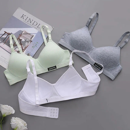 Girls Pure Cotton Korean Style No Rims Ab Cup Bra Summer Small Breast Thin Push-Up Anti-Sagging Intimates