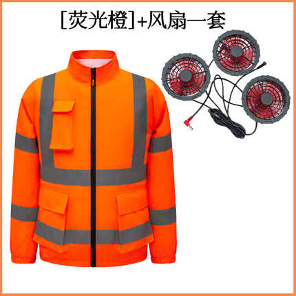 Cross-border Summer Reflective Strip Air-conditioning Suit Coat Clothes with Fan Printable and Embroidered Safety Work Clothes for Men