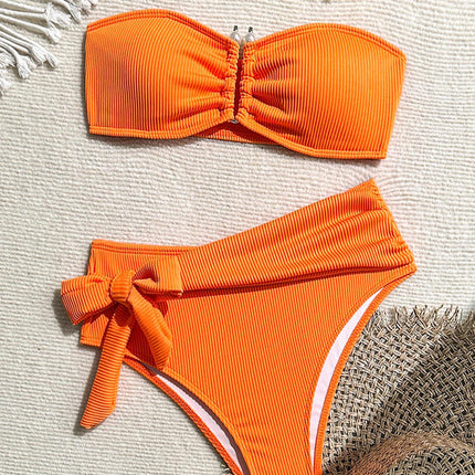 2025 New European and American Swimsuit Women's Flat-chest Bikini Sexy Split High Waist Beach Bikini Foreign Trade Swimsuit