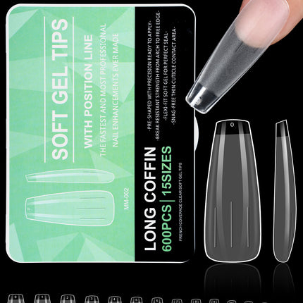 Cross-border grinding-free ultra-thin nail art half frosted seamless false finger nail patch soft gel tips 600p