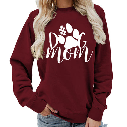 Amazon Source Dog Mom Printed Round Neck Women's Jacket Sweatshirt Autumn and Winter Jacket Casual Loose