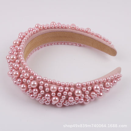 European and American luxury pearl sponge hairband hairpin female heavy industry exaggerated wide side pressure hair high cranial top net red head band wholesale