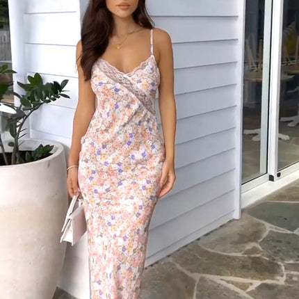 AB139 street style online popular video summer new lace hollow deep V beauty back sheath sling dress