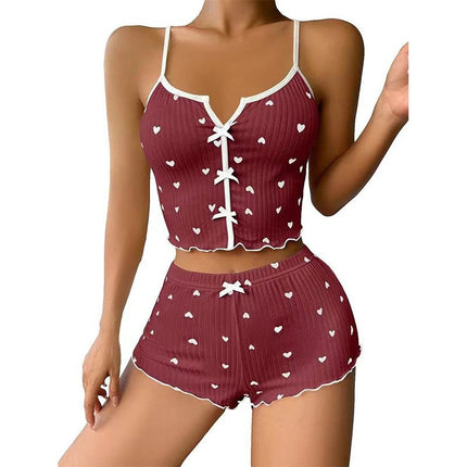 Hot New Cross-border European and American Fashion Heart-shaped Eyelash Printed Pit Sexy Pajamas Set Women's Pajamas