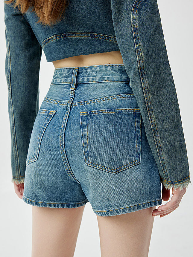 high quality High-end 2024 Summer New Denim Shorts High Waist Slimming Hot Pants Small All-match A- line Shorts