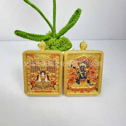 Double-Sided Three-Dimensional Relief Wutai Mountain Dragon Five Gods Thangka Twelve Zodiac Guardian Deities Birth Year Buddha Necklace Pendant for Men and Women