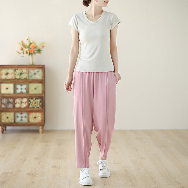 Real shot 2024 summer new chubby girl cool plus size high waist solid color casual harem pants loose pipe pants for women