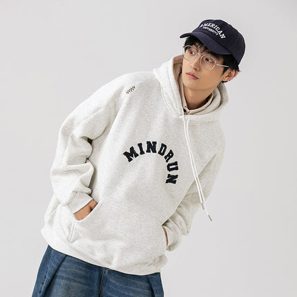 Autumn and winter American retro fleece-lined thickened hooded bathroom letter embroidered loose all-match casual niche long-sleeved top