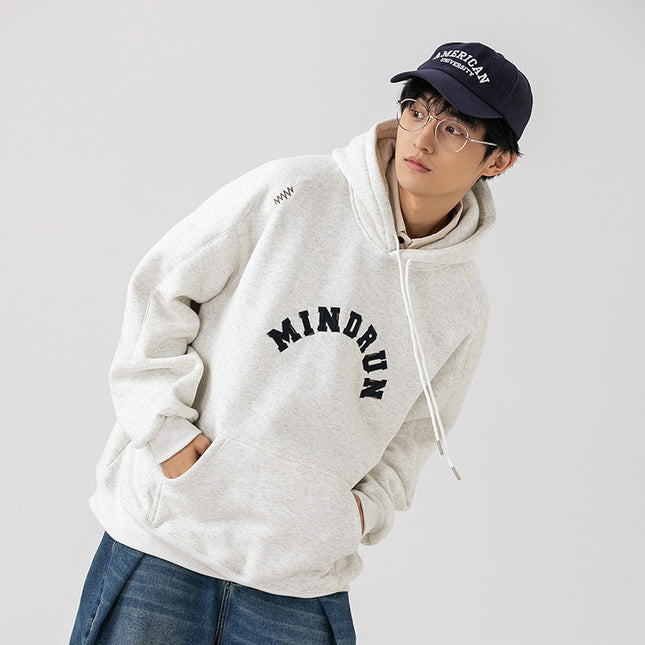 Autumn and winter American retro fleece-lined thickened hooded bathroom letter embroidered loose all-match casual niche long-sleeved top