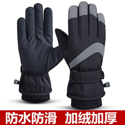 Thermal gloves men's winter outdoor riding takeaway motorcycle windproof waterproof fleece-lined non-slip touch screen ski gloves