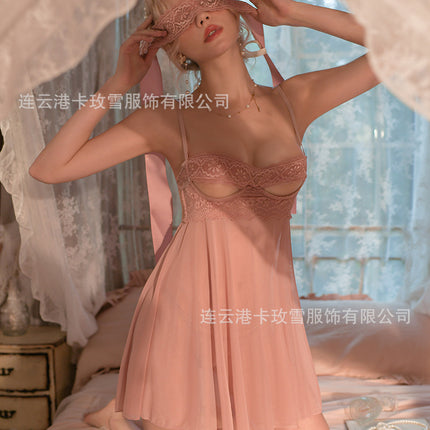 Kamei Snow Summer Thin Lace Sling Home Women's Nightdress Steel Ring Gathering Sexy Lingerie 1889