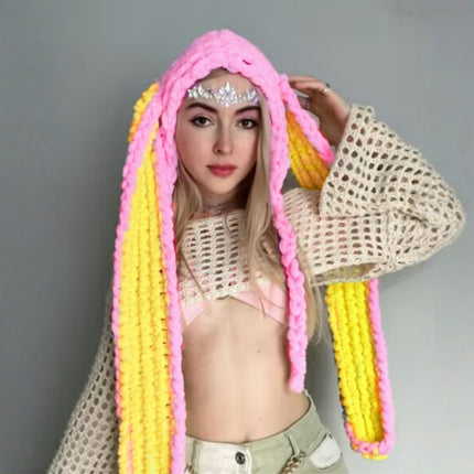 Bear Mask Headgear Sweet Cool Spice Girl Style European and American Handmade Knitted Thickened Wool Warm Hat Cute Autumn and Winter Hat