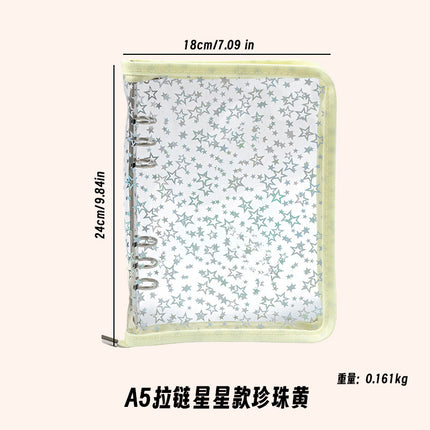Japanese A5 Transparent Loose-leaf Black Glitter Zipper 6-hole Notebook Ins Style Star Chaser Ledger PVC Case
