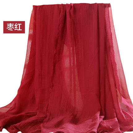 Simulated Silk Scarf Women's Long Oversized Red Gauze Scarf Sun Protection Shawl Beach Towel Catwalk Performance Pure Color Thin Section