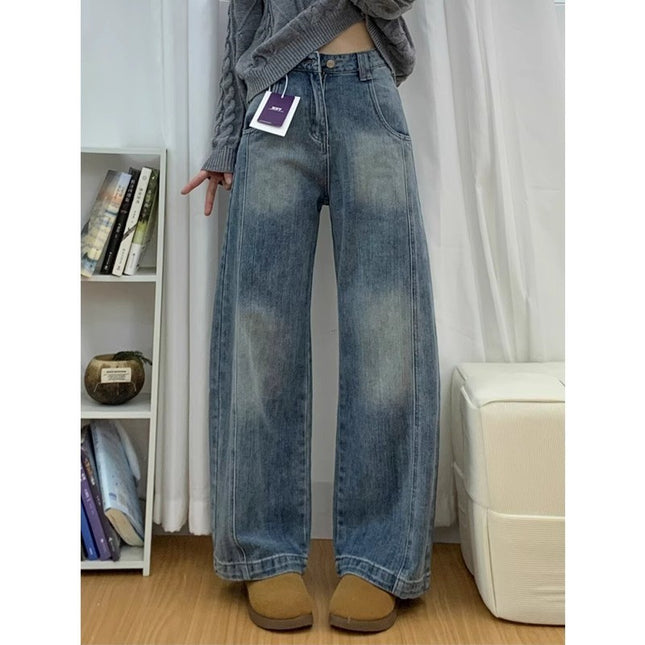 Plus Size Retro Wide-Leg Jeans for Women 2025 Trendy Versatile High-Waisted Loose Slimming Straight Long Pants