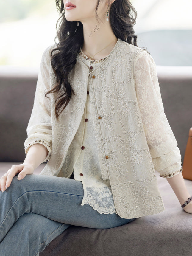 Limited Price +12+ Short Video New Chinese Style Heavy Embroidery Three-Dimensional Stitching Side Slit Loose Round Neck Vest