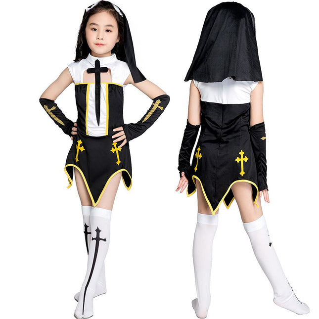 Nun Cosplay Halloween Costume Game Uniform Nun Role-Playing Cosplay Lolita Performance Costume Cross-Dressing