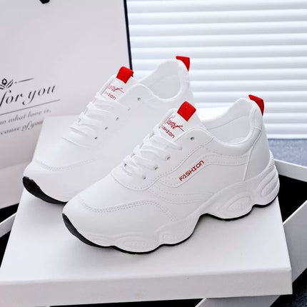 2023 New Leather Breathable White Shoes Women's Autumn Korean-style All-match Casual Shoes Skate Shoes Soft-soled Sports Running Shoes