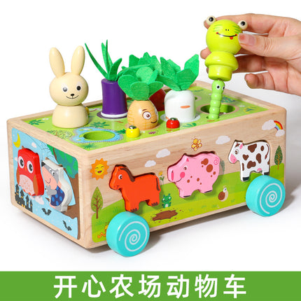 Children's Educational Toys Farm Carrot Pulling Toy Shape Matching Building Blocks Intelligence Car Baby 1-3 Years Old 2 Gifts