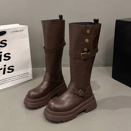 Melard Thick-Soled Soft Leather Long Boots for Women 2025 New Style Chunky Heel Height-Increasing Slimming Fashion Boots for Petite Women