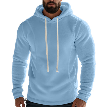 Cross-border Amazon autumn and winter men's polar fleece hooded solid color sweater fleece-lined warm sports pullover hoodie