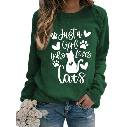Who loves cats printed crew neck coat European size ladies coat long sleeve cross-border foreign trade supply