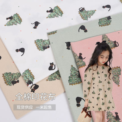 Cotton Water Slurry Printed Fabric Christmas Watch Cat Floral Cloth Autumn and Winter Home Clothes Set Scarf Children's Clothing Fabric