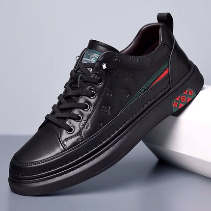 New Trendy White Sneakers with Hidden Height Increase for Men, Casual Leather Shoes