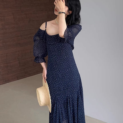 [in stock] 2515 chubby girl design ruffled wave dress women's summer vacation waist chiffon skirt