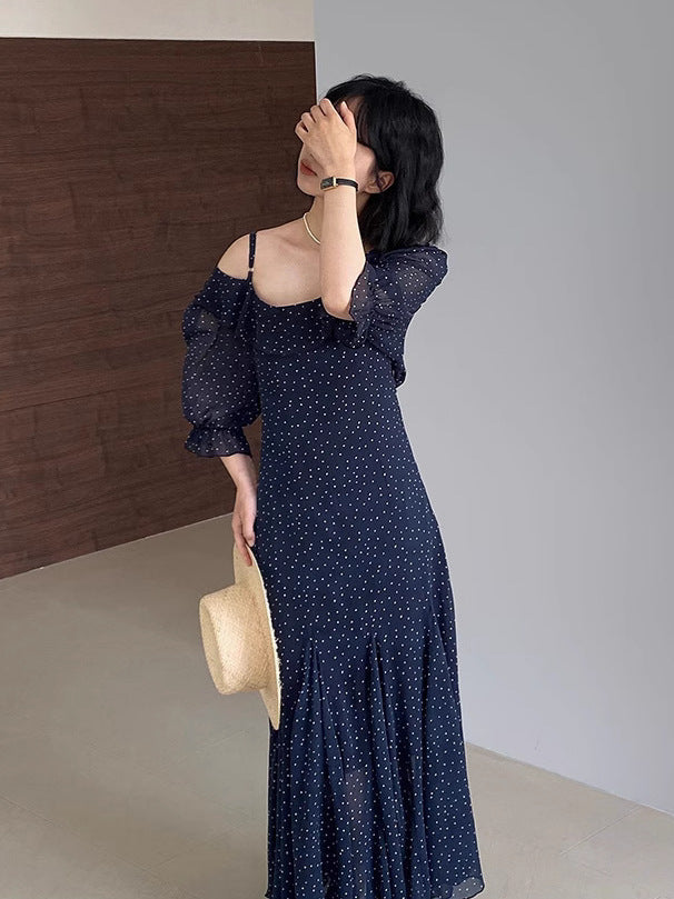 [in stock] 2515 chubby girl design ruffled wave dress women's summer vacation waist chiffon skirt